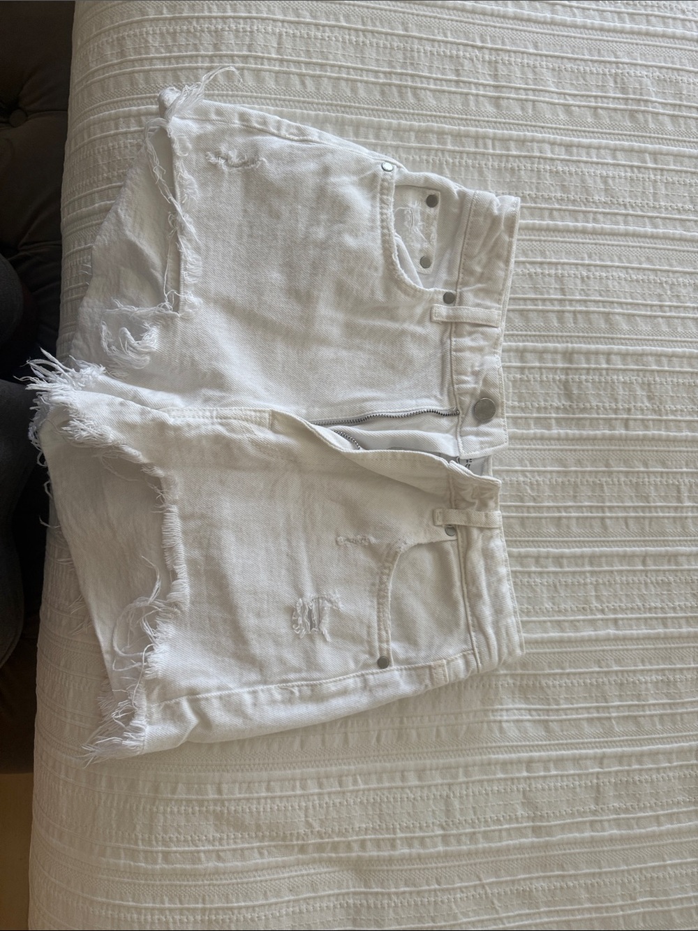 Zara White Denim Shorts with Subtle Distressing